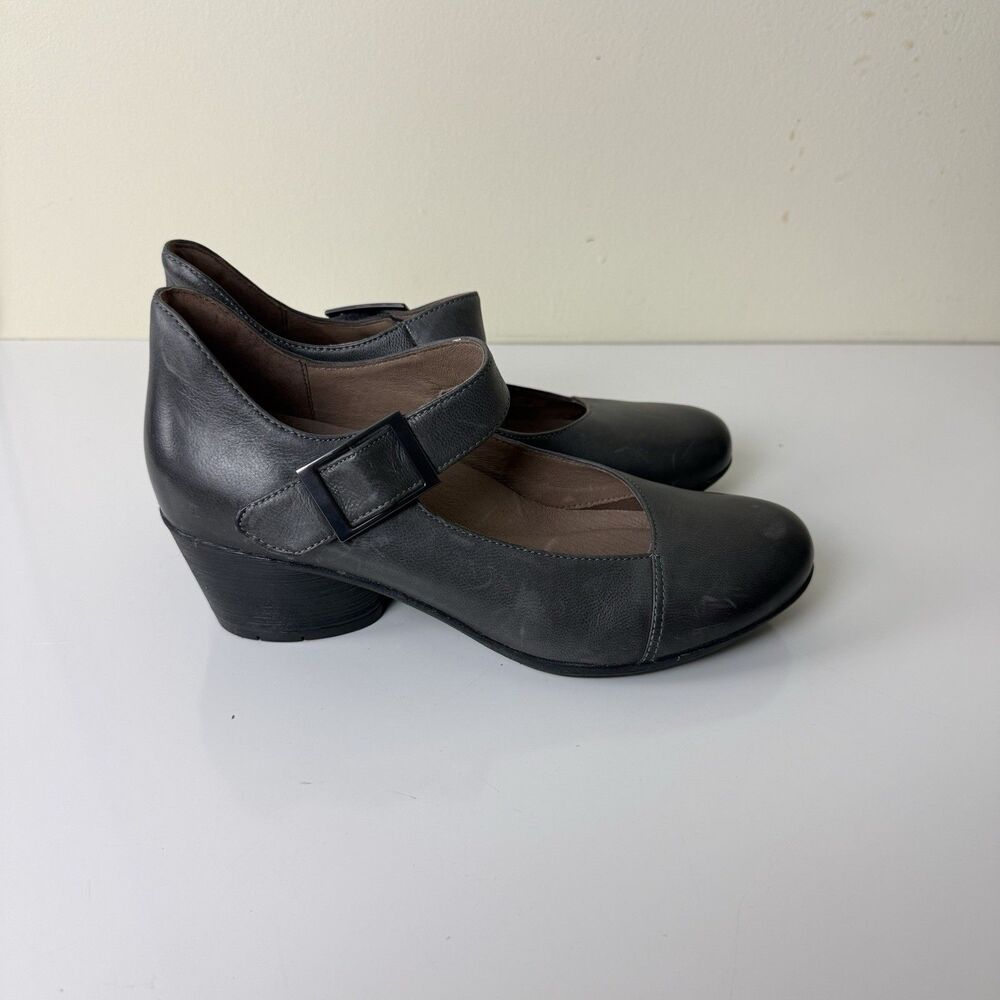 Dansko Roxanne Gray Leather Mary Jane Shoes Womens 40 Block Heel Pumps 9.5 - 10